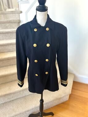Vintage 90s Military Naval Napoleon Black & Gold Double Breasted Blazer